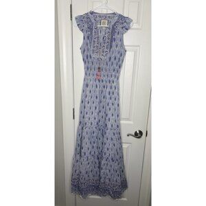 Bell By Alicia Bell Women's Annabelle Maxi Dress Tassled Silk Blend Blue XS